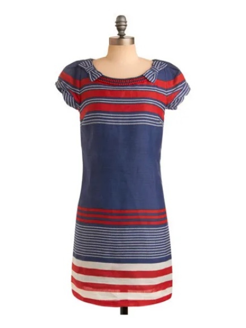 Derby linen feel Navy and Red Striped Mini Shift Dress